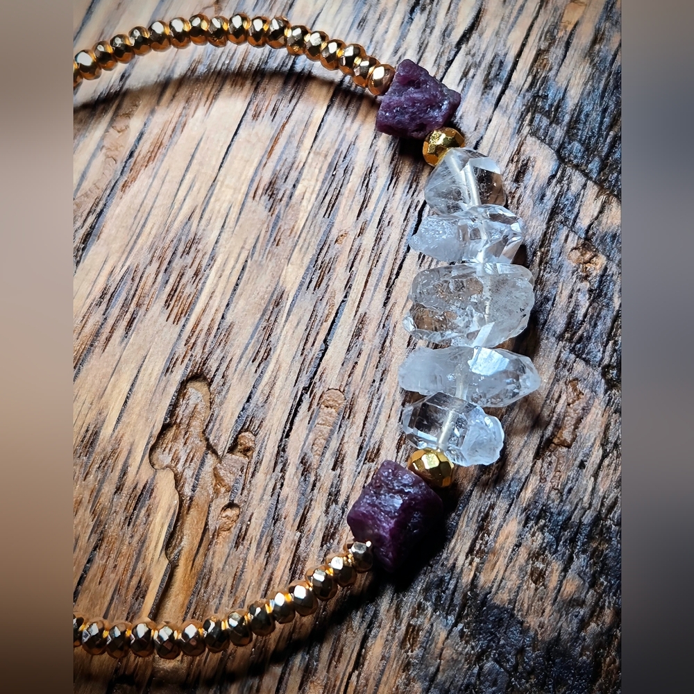 Artisan Alchemy:  True Raw Rubies & Double Terminated Herkimer Diamond Bracelet